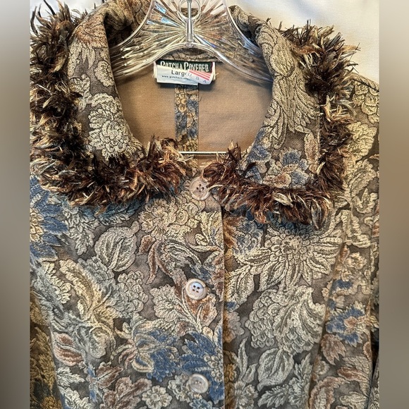 Vintage 90s Gotcha Covered Size Large Floral Blazer Fringe Neck Cuffs Tapestry - Picture 2 of 9